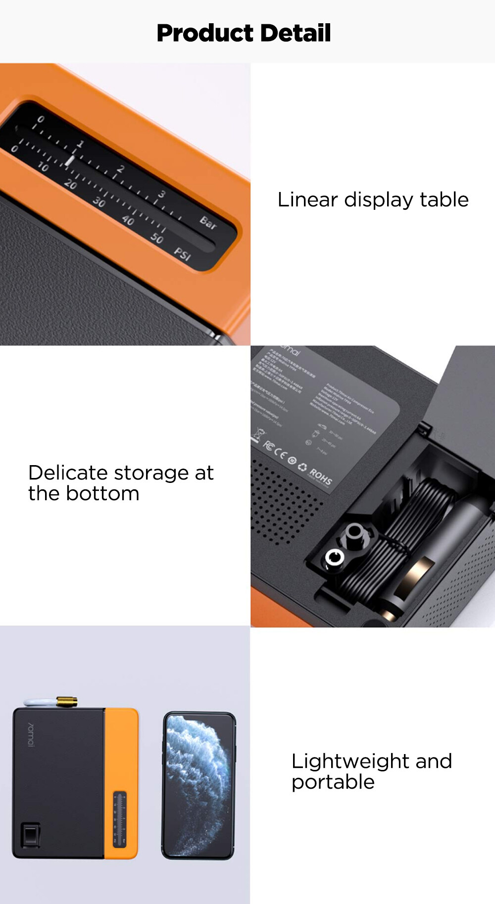 Máy Bơm Khí Điện Xiaomi 70mai 50 PSI Lốp Xe Đạp Thông Minh Nhỏ Gọn