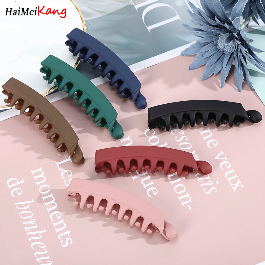Mới Kết Cấu Mờ Nhựa Kẹp Tóc Tính Khí Màu Rắn Chuối Tóc Clip Clip Dọc Phụ Nữ Mũ