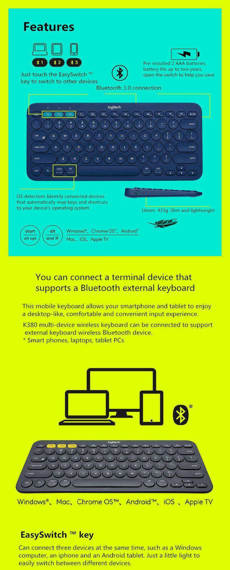 Buy Logitech K380 Multi Device Bluetooth Keyboard Small Compact Design