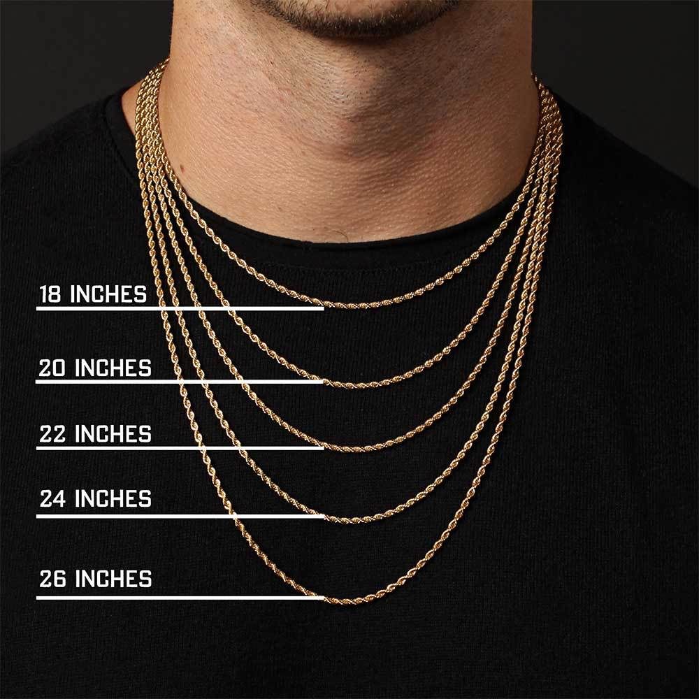 thumbnail image 2 of 18K Solid Gold Rope Chain Necklace For Men & Women - 2mm Diamond-Cut, Lobster Clasp, Made In Italy (Lengths 16-30 Inch) 2 of 6