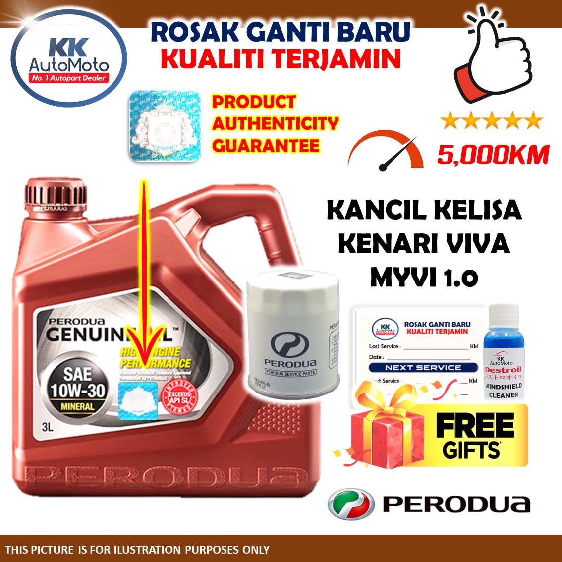 Perodua Kancil Kelisa Kenari Viva Myvi Minyak Hitam Mineral 10W-30 10W30 Engine Oil + Perodua Oil Filter 15601-00R01