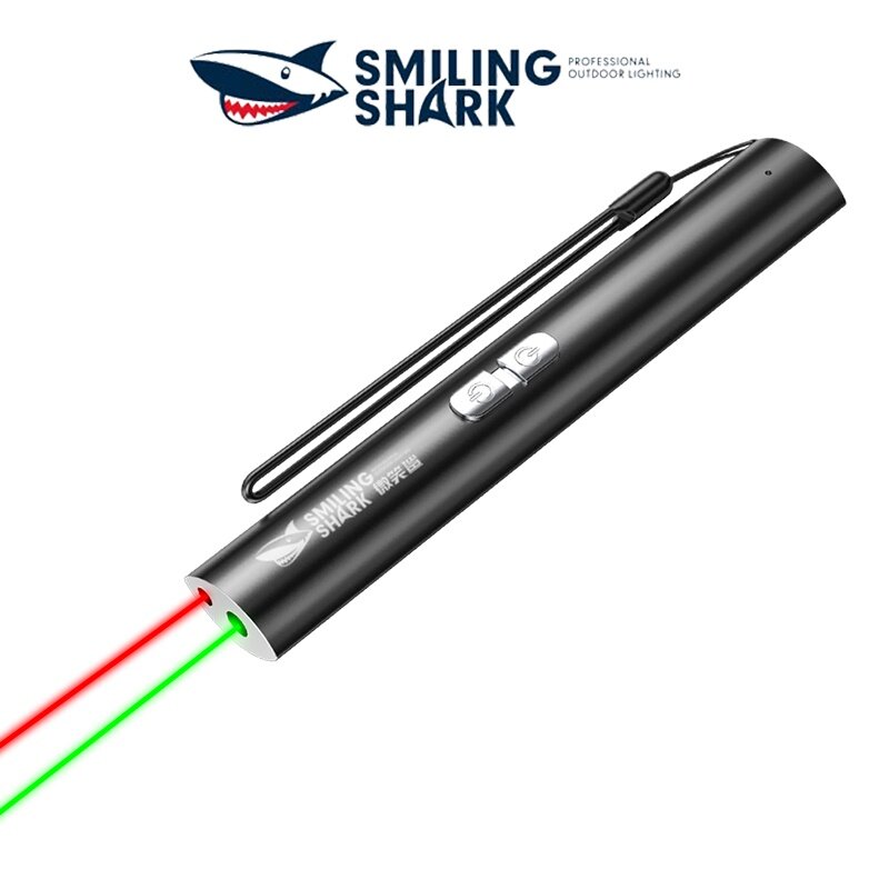 Smiling Shark LS313 2 in 1 light Pointer Pen Portable Green Red Light Hight Power Super Bright Light Rechargeable Cat Laser Pointer Teach Presentation Laser Long Shot 1000M