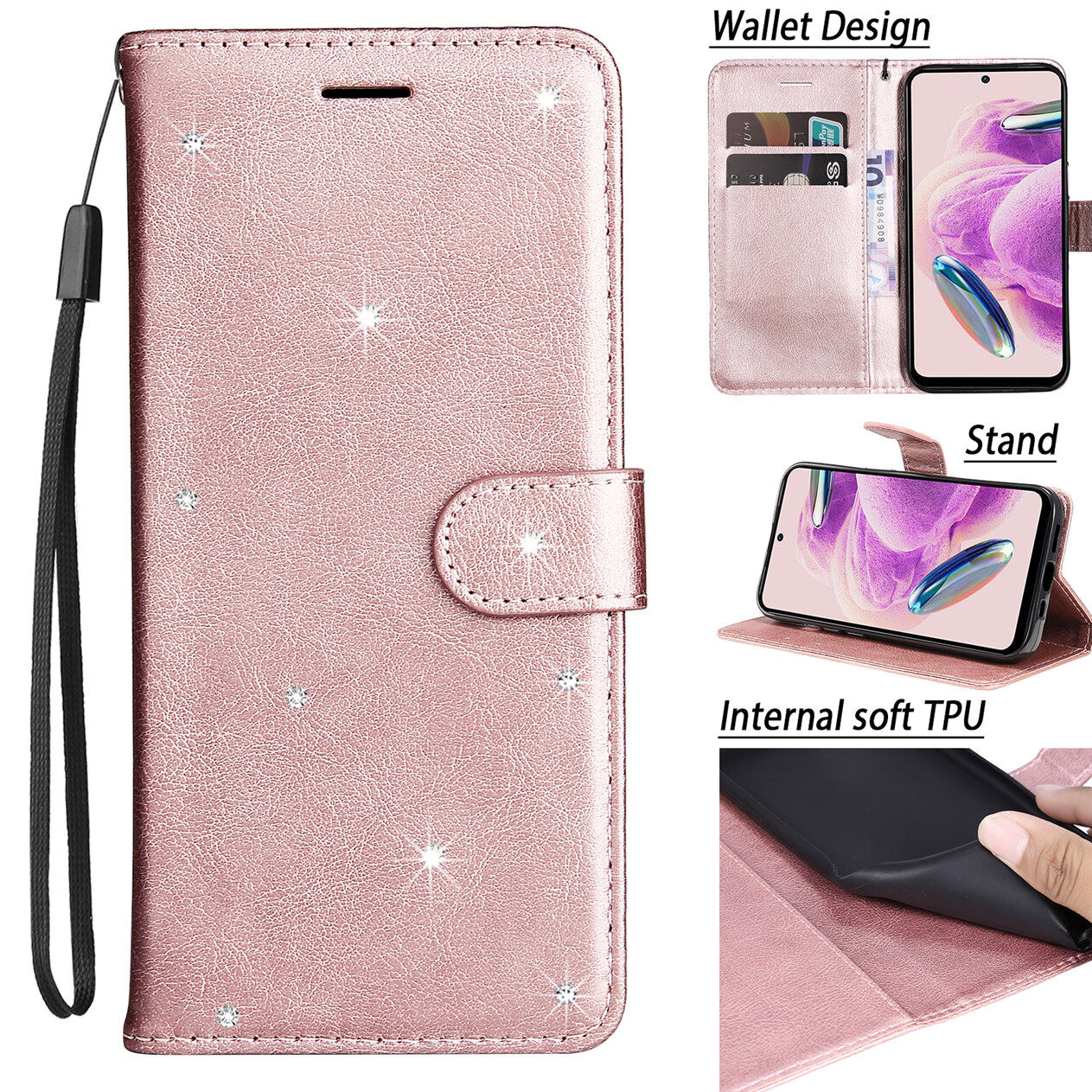 Fayangries Ốp điện thoại cho Samsung Galaxy a03s, bằng da nhựa PU nắp gập màu trơn vỏ Bling cổ điển đứng bọc Ví