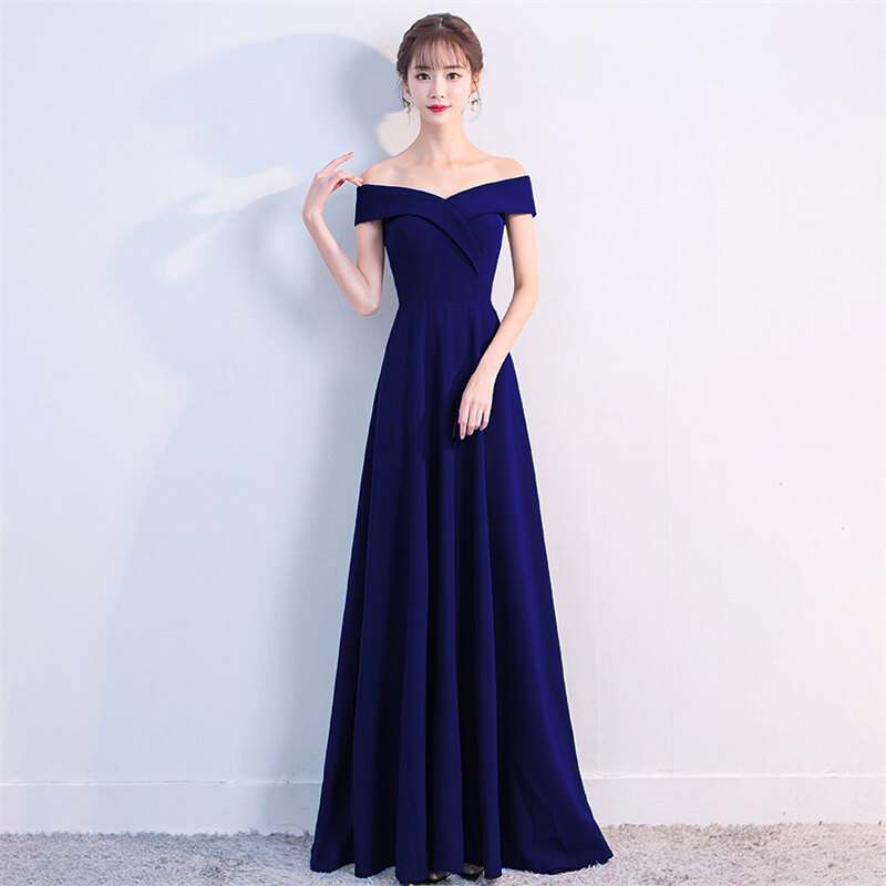 Chữ a váy dạ hội trễ vai tay ngắn váy dự tiệc prom khóa kéo dài