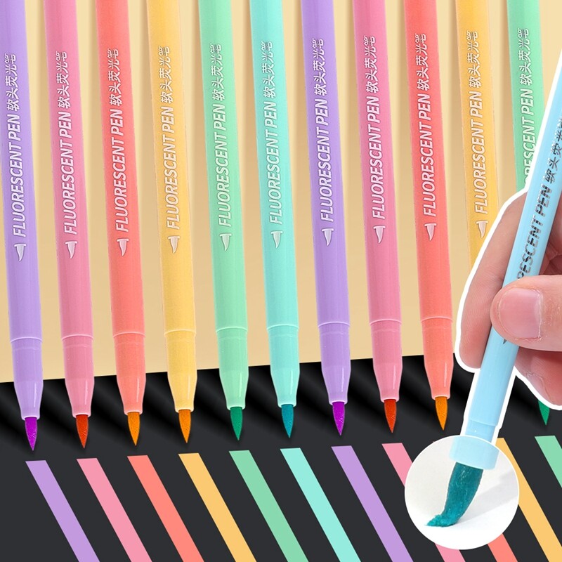 6Pcs Set DIY Soft Headed Highlighter Pen Colorful Drawing Marker Creative