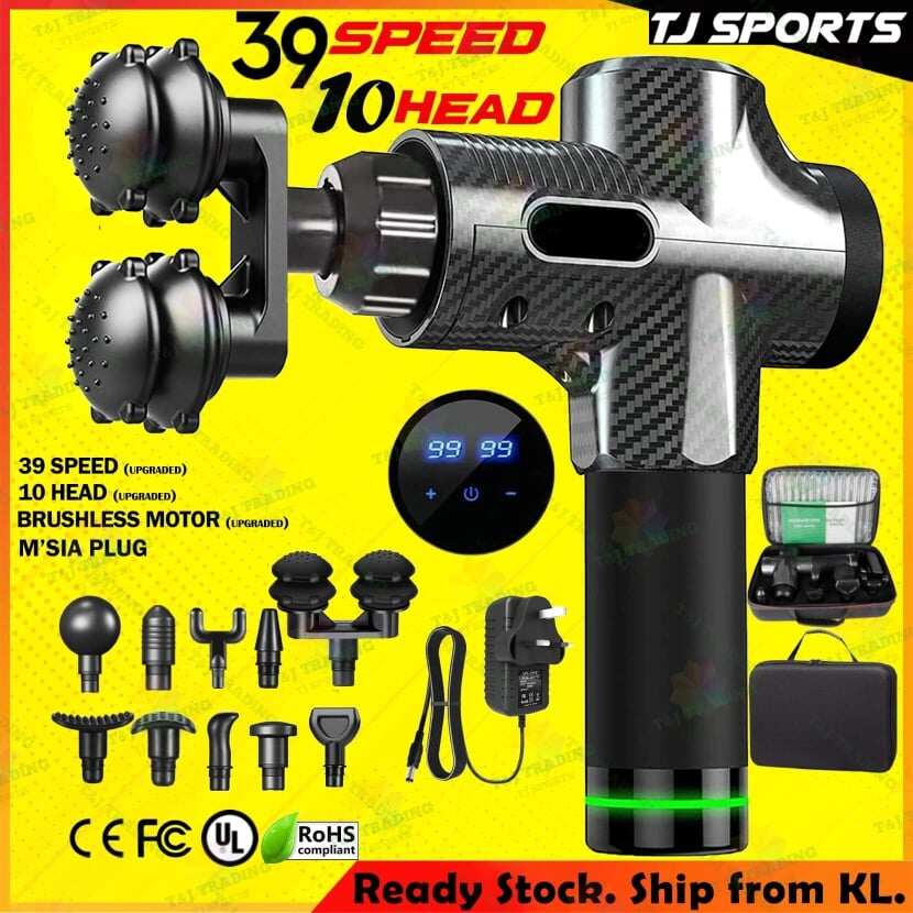 Gambar Massage Gun 39 Speeds 10 Massage Head LED Portable Muscle Massage Gun Percussive High Frequency Vibration Fascia Gun Massage Gun Malaysia Plug Ready Stock