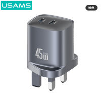 USAMS 45W GaN Wall Charger Dual Port USB C Fast Charging Adapter US/UK/EU Plug Portable USB Travel Charger Adapter for Laptop Mobile Phone Charger