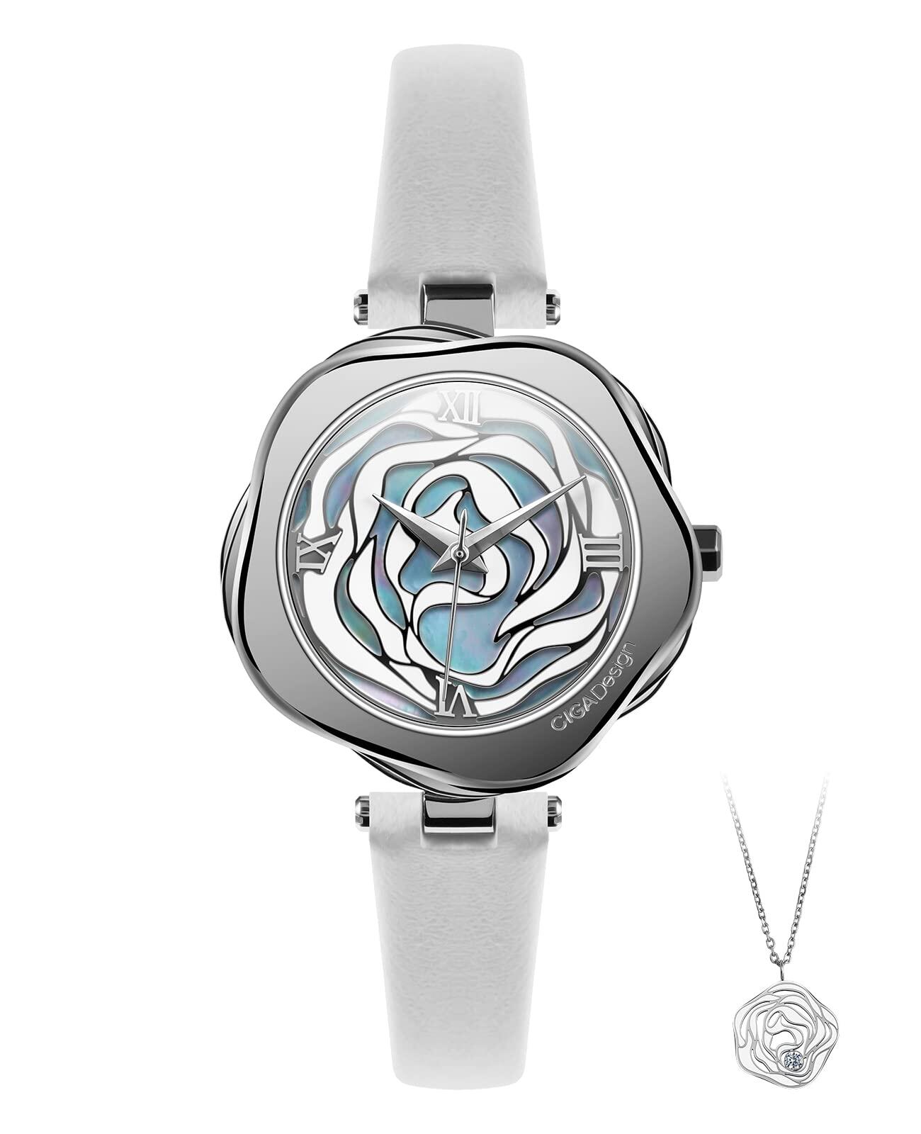 CIGA Design Watch Denmark Rose Series Mechanical Quartz Wristwatch Sapphire Crystal Stainless Steel Case Skeleton Dial Leather Strap Fashion Timepiece ราคา 7,500 บาท*ส่งฟรี