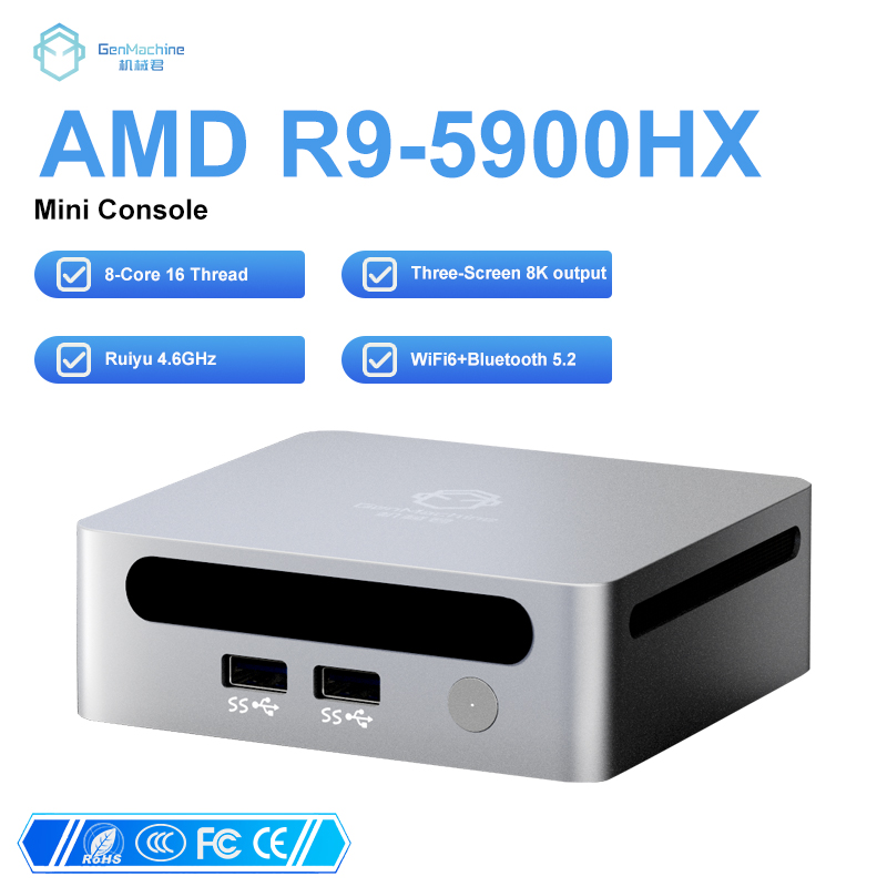 2023 GenMachine New Mini PC AMD Ryzen 9 5900HX Windows 11 DDR4 3200MHz 8/32GB RAM 256/2TB NVMe SSD 8 Cores 16 Threads BT5.2 WiFi6 1080p HD Display Mini Desktop Office Gaming Computer Mini Computer ราคา 11,363 บาท*ส่งฟรี