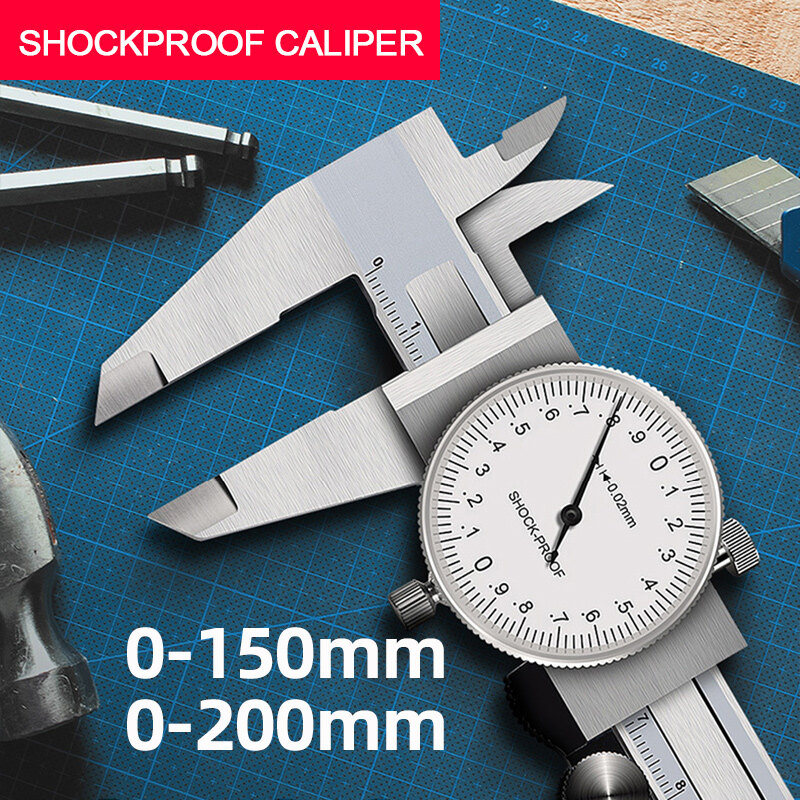 Thước kẹp vecnê 0-150mm/200mm 0.02mm có đồng hồ thước kẹp mặt số thước panme đo kim loại dụng cụ đo gỗ chống va đập