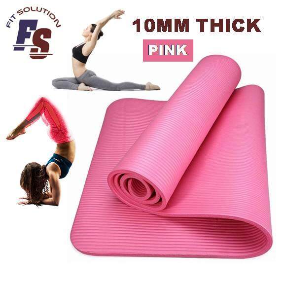 Fitness Exercise Yoga Mat Extra Thick 10MM (PINK) NBR Non-Slip Long Yoga Anti-Skid + FREE CARRY STRAP