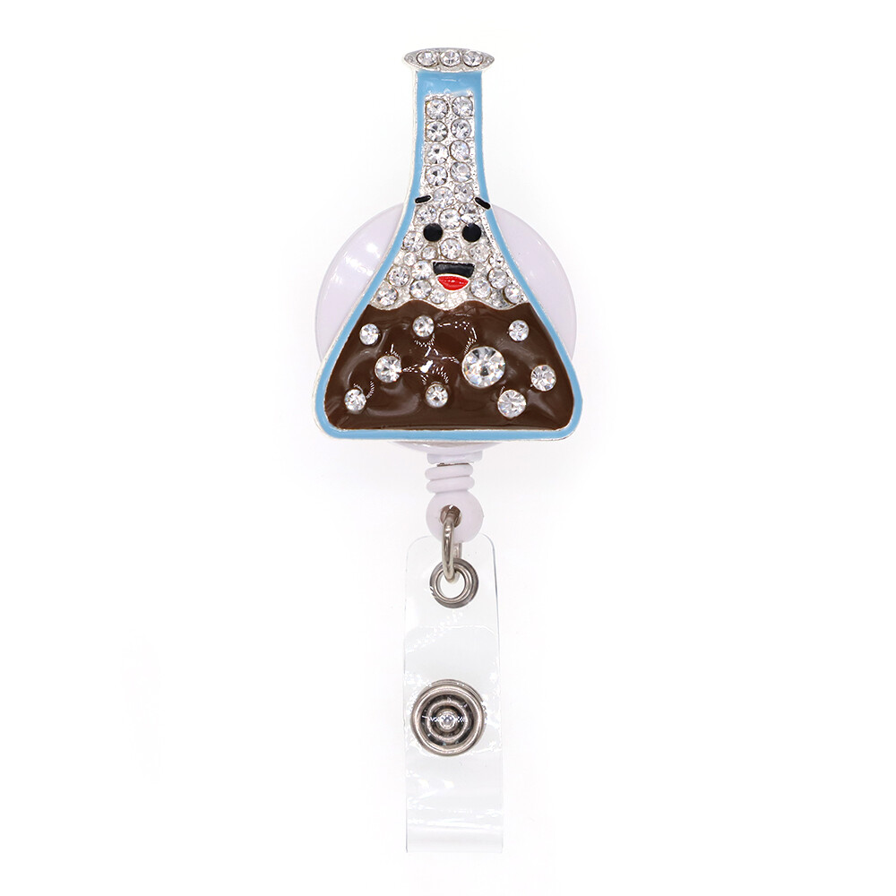 Gambar 10pcslot Free Shipping Brown Enamel Flask Badge Reel Enamel Chemical Styles Beaker Badge Holder