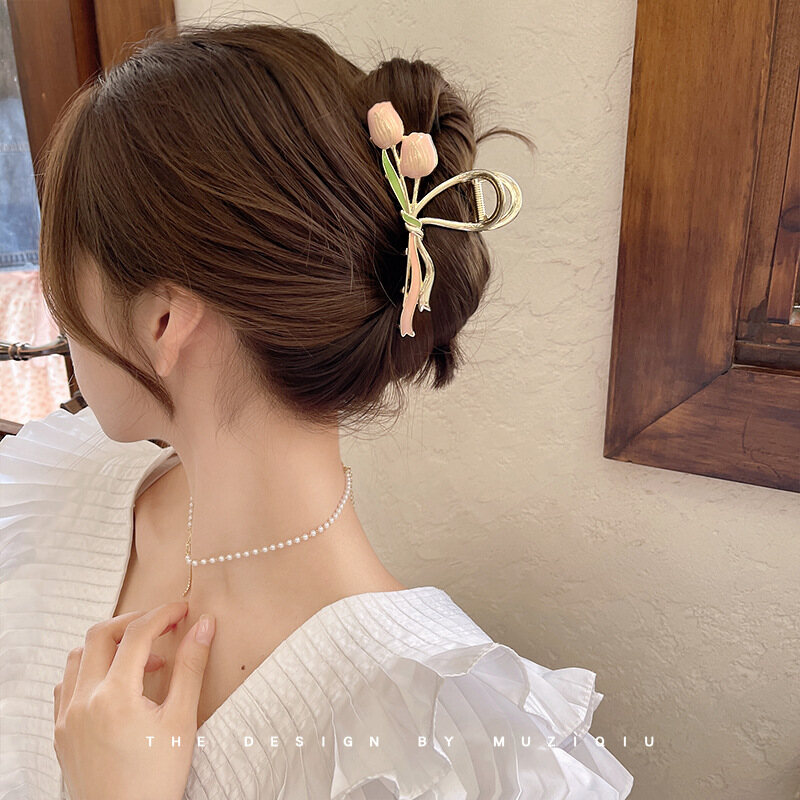 Kẹp tóc bó hoa tulip nhẹ nhàng kẹp tóc tráng men