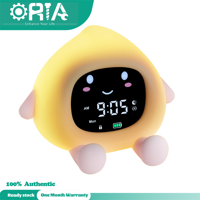 นาฬิกาฝึกการนอนหลับของเด็กวัยหัดเดินรุ่น ORIA สามารถปลุกนาฬิกาสำหรับเด็กได้นาฬิกานาฬิกาปลุกดิจิตอลพร้อมไฟกลางคืนและเครื่องเล่นแผ่นเสียงปรับเวลาได้นาฬิกาปลุกห้องนอนเด็ก