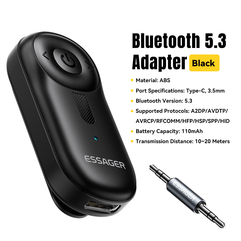 Essager Bluetooth 5.3 Adapter 3.5Mm AUX Jack âm thanh bluetooth Adapter Với micrô tích hợp Hỗ Trợ Cu