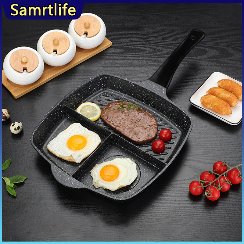 Gambar Samrtlife Steak Skillet Pot Non stick Frying Pan 3 Holes Omelet Egg Pancake Steak Pan Breakfast Maker Cookware