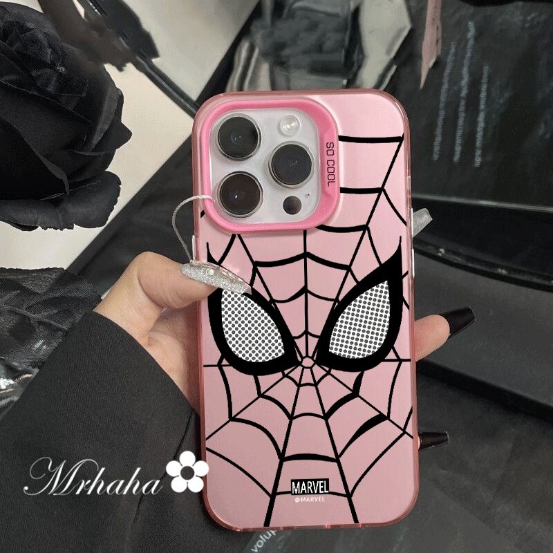 Ốp cho iPhone 11 12 13 14 15 Pro Max 7 8Plus XS Max X XS XR Marvel Spider Man Couple vỏ điện thoại hai lớp phủ sương giá chống rơi