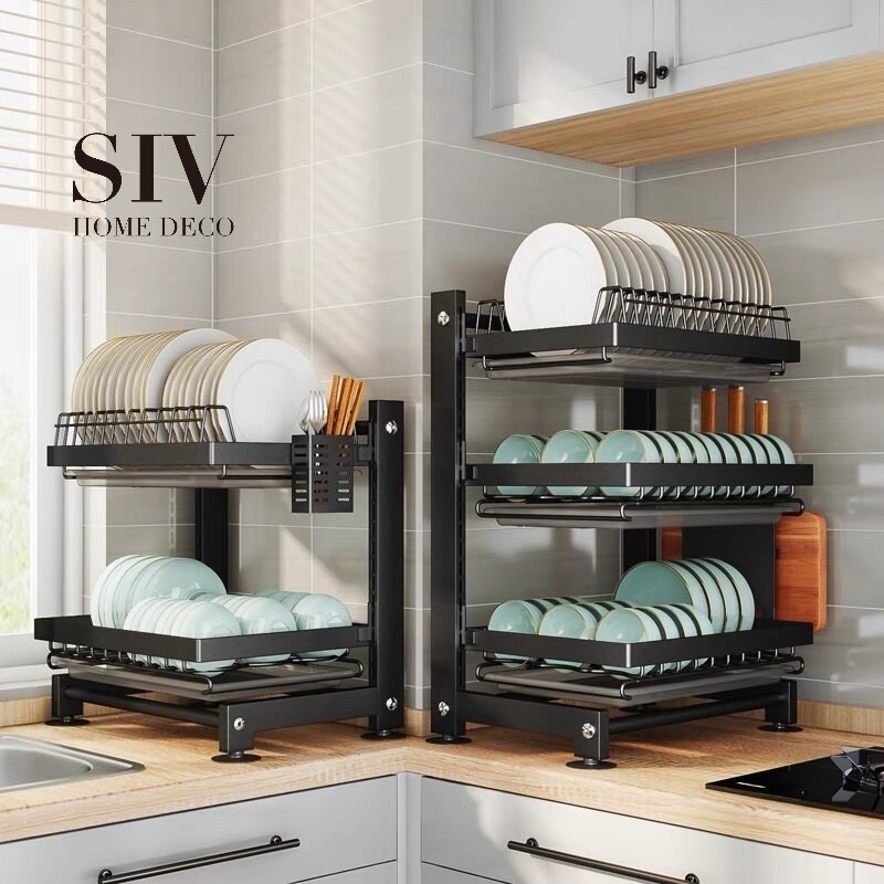 Gambar Murano 2 3 Layer Hanging Dish Drying Rack Rak Pinggan Stainless Steel Wall Mounted Dish Drainer With Adjustable Height