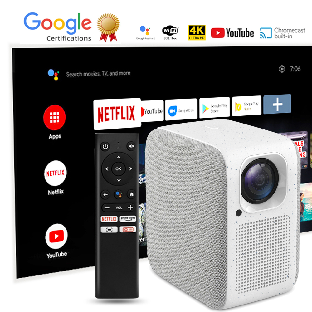 Projector 4k Ultra HD Original Certified Android System 10.0 400 ANSI lumens Dual WIFI Bluetooth Built-in Youtube, netflix All-in-one optical machine ilepo android projector ราคา 18,750 บาท*ส่งฟรี