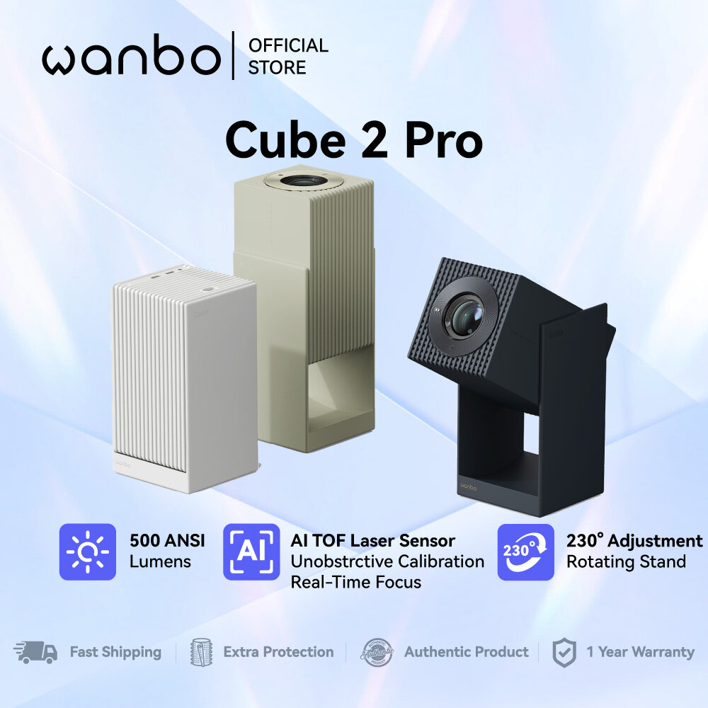 Wanbo Cube 2 Pro Projector with 230° Gimbal | 500 ANSI Lumens | ToF Laser Sensor | Seamless Calibration | Android TV Harga 1,299 Ringgit*Penghantaran Percuma