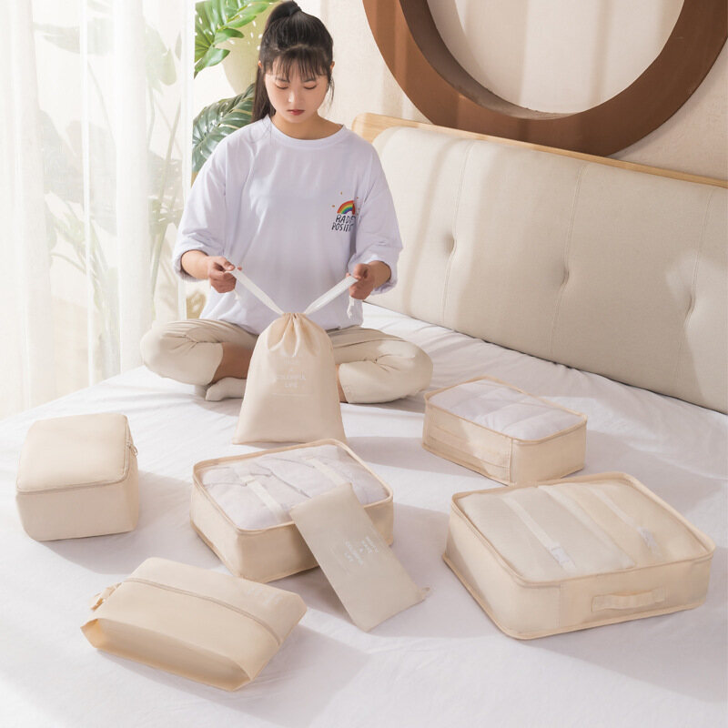 Thiết Kế Mới 7 Cái/bộ Hộp Xếp Đồ Du Lịch Đặt Túi Sắp Xếp Quần Áo Lưu Trữ Pouch Túi Túi Dây Rút