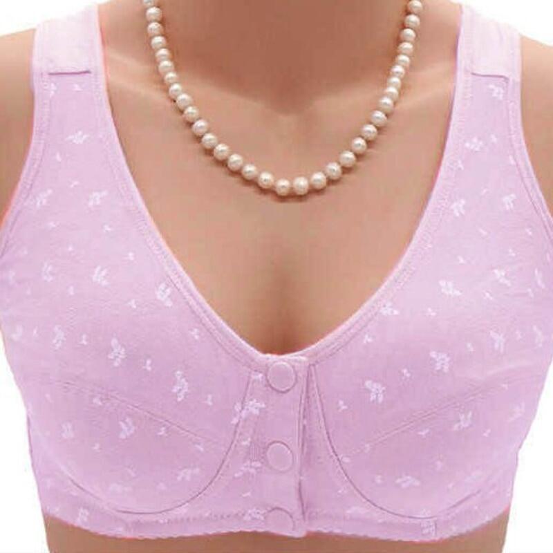 Summer Women Front Button Bra without padding Plus Size bras Mother's Cotton  Wireless Underwear Large Bralette 5122