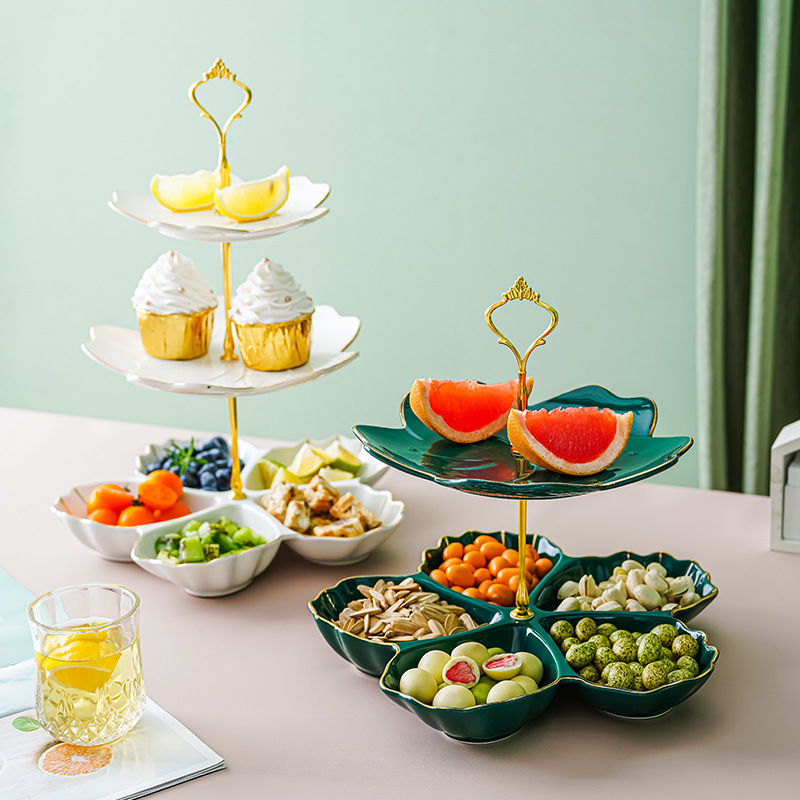 Gambar Tea Art Nordic Light Luxury Style Net Red Fruit Plate Rack Living Room Home Creative Three layer Plate Ceramic English Afternoon Tea Snack Rack