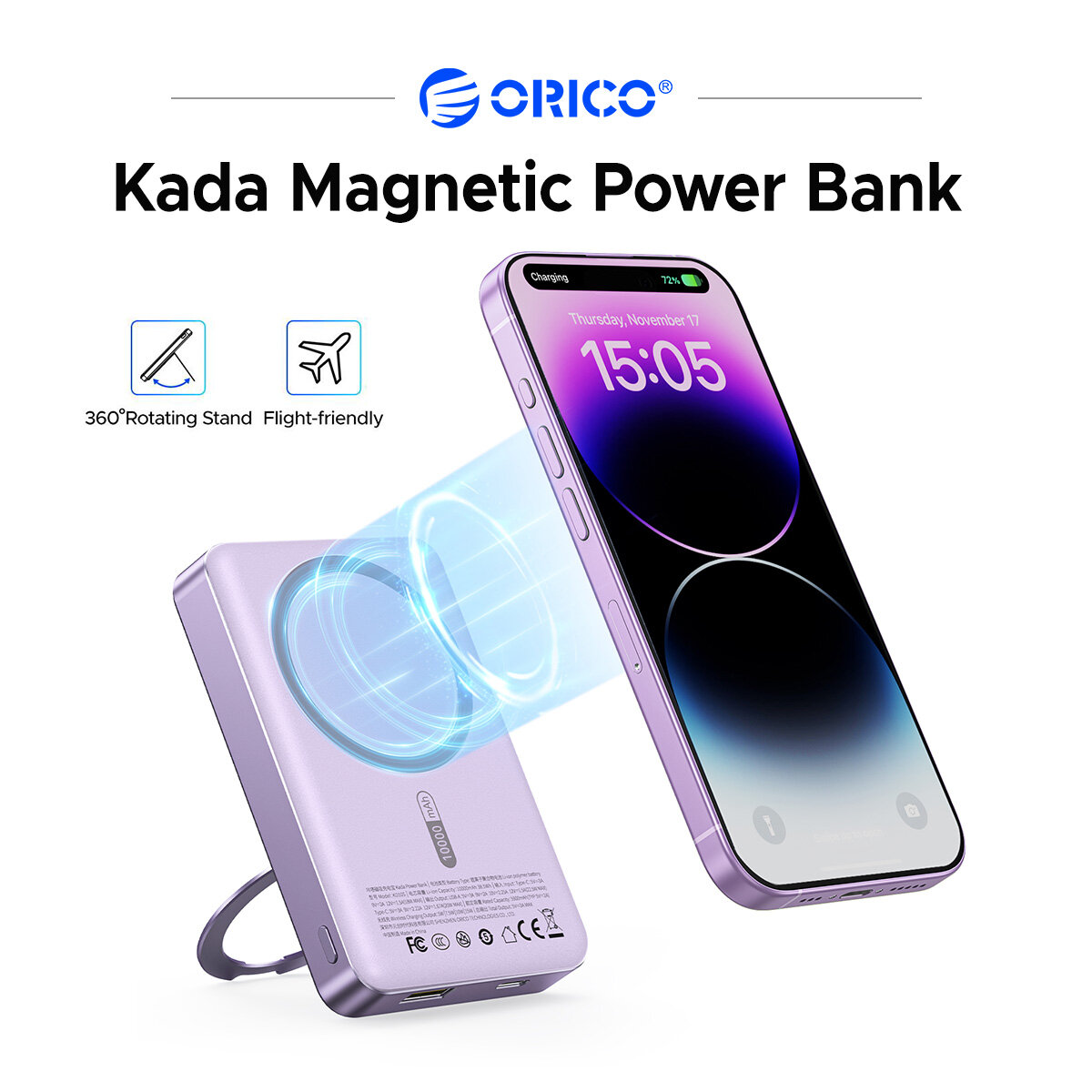 ORICO 360 ° Giá đỡ xoay kada sạc dự phòng không dây kim loại có thể gập lại đứng 5000amh/10000amh
