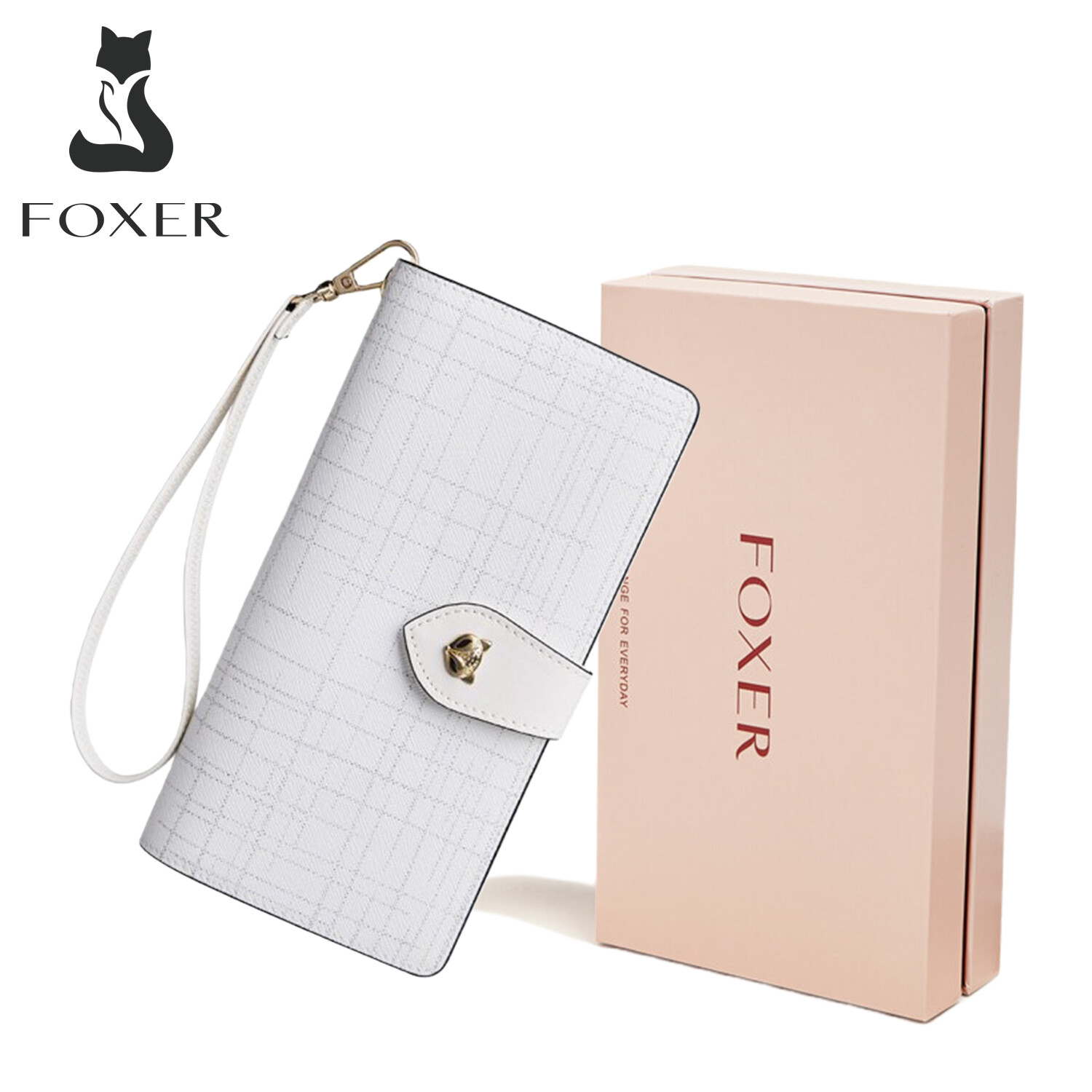 FOXER Women Leather Wallet Long Bifold Wallet Clutch Cellphone Bag with Wristlet Card Holder