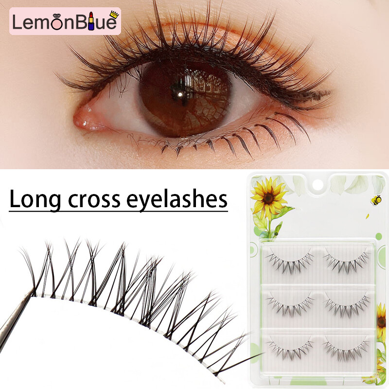 Gambar 3 Pairs False Eyelashes Natural Thin Eyelashes Crossed Handmade Lashes Light Natural Thin Crossed Handmade False Eyelashes Eyelashes Lashes Stage Eye Makeup 3 Pairs Transparent Soft Stem
