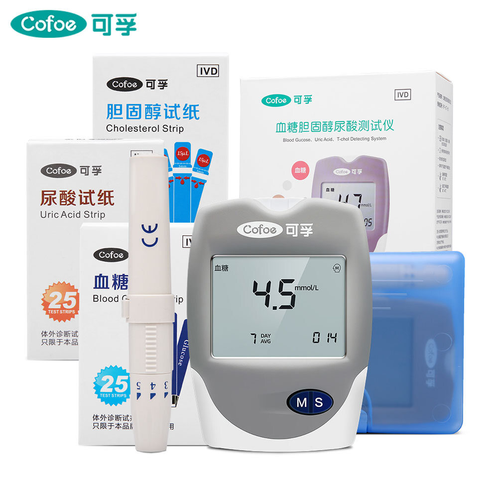 Cofoe 3-in-1 Multifunctional Cholesterol & Uric Acid & Blood Glucose Meter with 80pcs Test Strips Glucometer Kit Blood Sugar Tester Monitor Device&Test Strips ราคา 1,428 บาท*ส่งฟรี