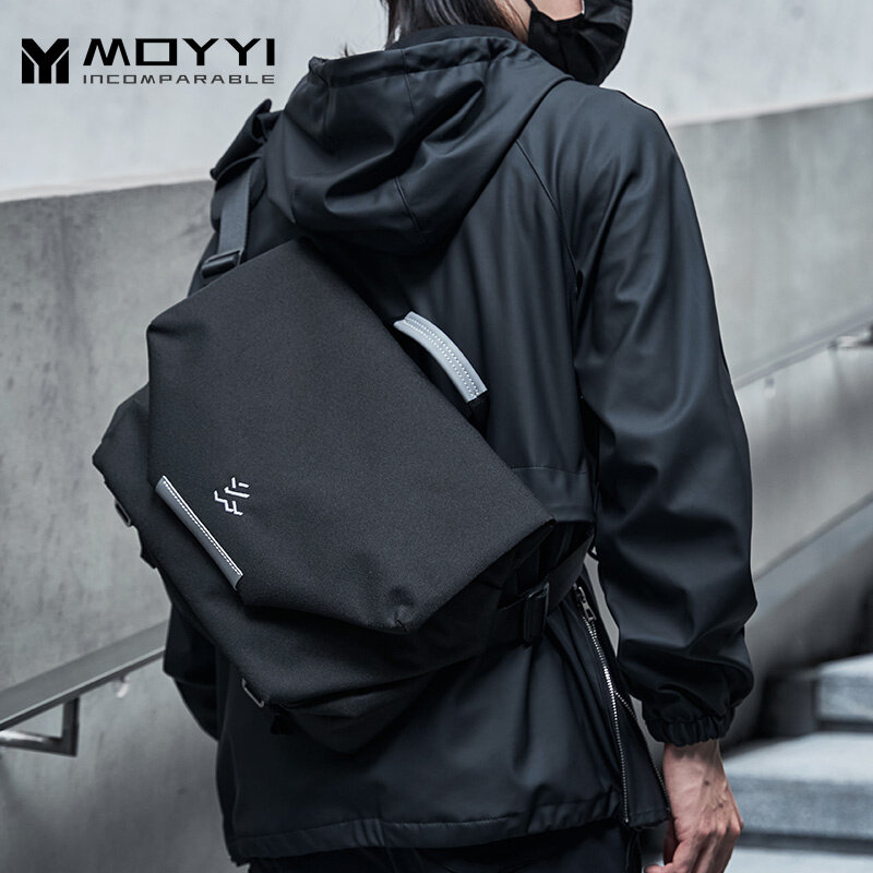 MOYYI Premium Solid Men's Cross body Bag Reflective Large Capacity Multi-function Oxford Waterproof Anti-theft Fashion Commute Casual Bag