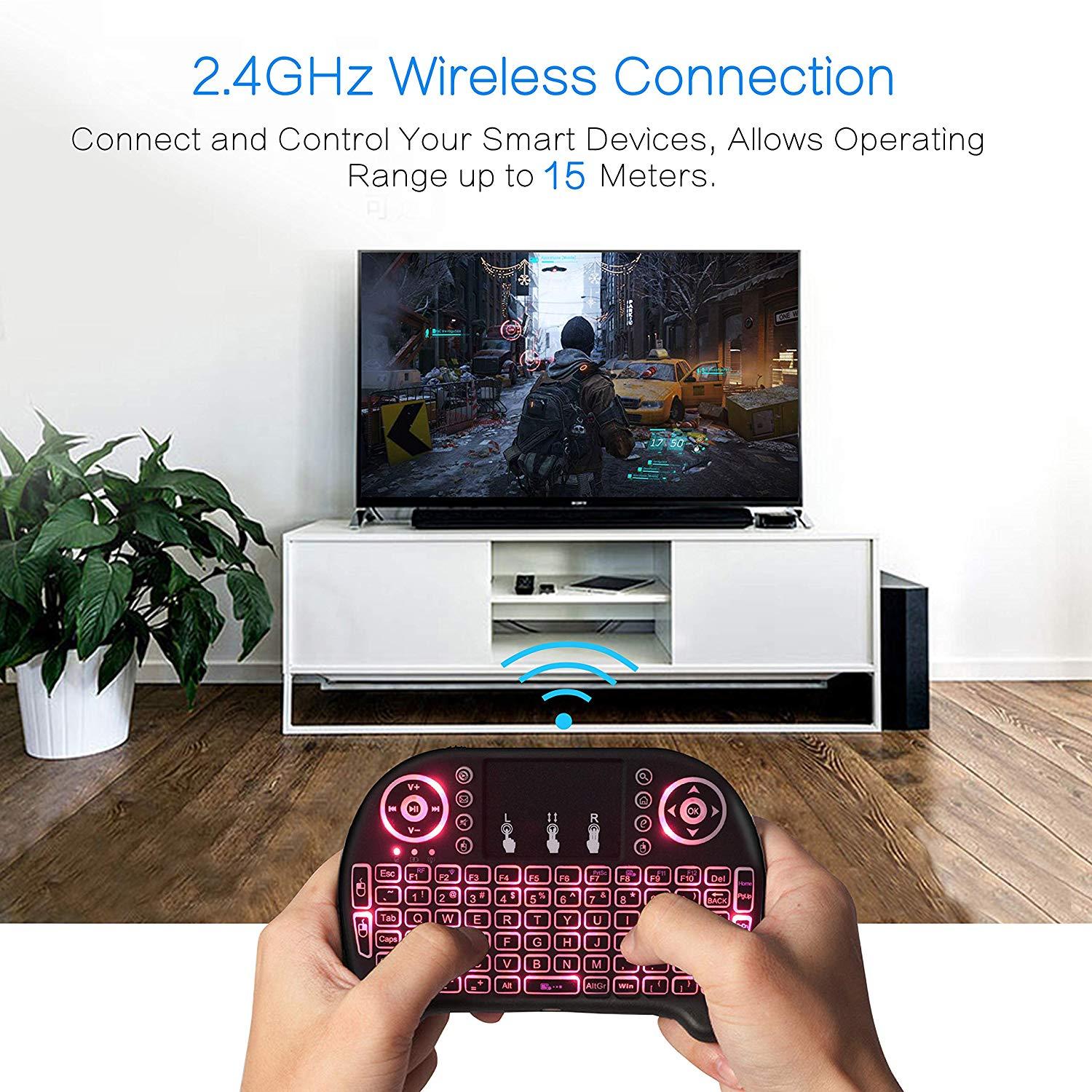 I8 Wireless Multi Colour Backlit Mini Keyboard with Touchpad for Smart ...
