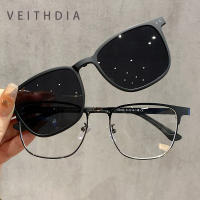 VEITHDIA Magnetic Set Of Glasses Metal Glasses Frame Tr90 Sunglasses Clip-On Sunglasses For Men And Women Polarized Anti-UV Glasses 24026