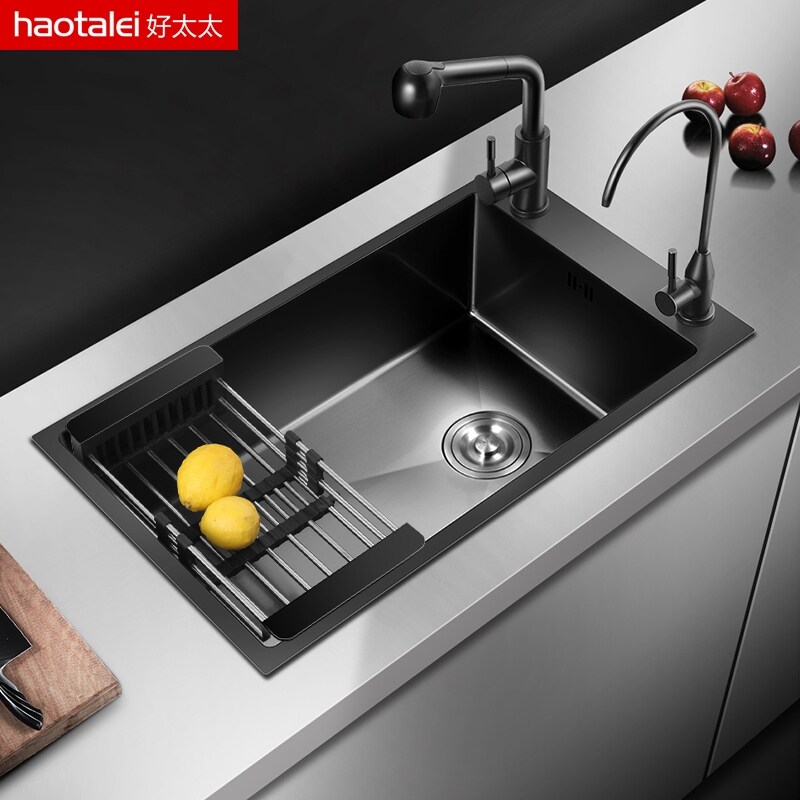 Gambar German xiancai basins nano single slot horizontally under the sink sink with black stainless steel kitchen sink sink
