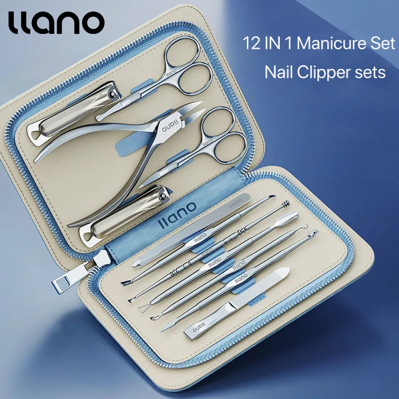 llano Bộ Làm Móng Bộ Dụng Cụ Đầy Đủ Chức Năng 12 Trong 1 Bộ Cắt Móng Tay Chuyên Nghiệp Bộ Móng Chân Bằng Thép Không Gỉ