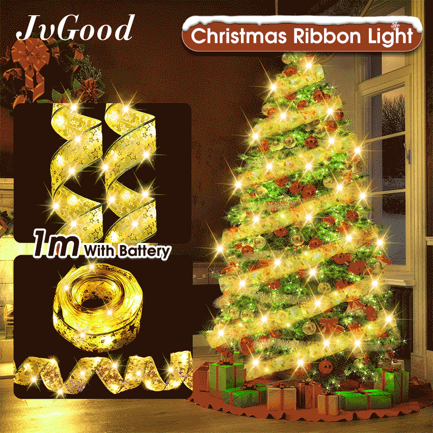 Jvgood trang trí noel 2023 đèn thần tiên dây ruy băng 1/4m đèn trang trí giáng sinh đèn dây trang trí cây thông noel đèn dây ruy băng led để trang trí tiệc vật dụng treo ngoài trời trong nhà