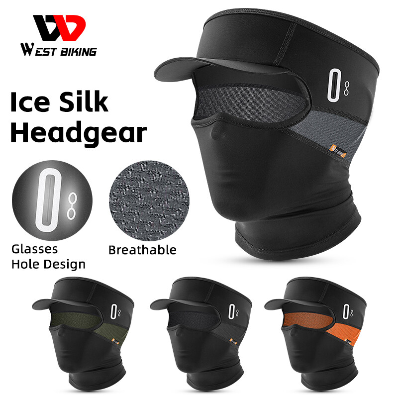 WEST BIKING Full Face Cover Headgear Ice Silk Face Mask Breathable Anti-UV Cycling Balaclava With Long Hat Brim Ourdoor Sports Cap ราคา 173 บาท*ส่งฟรี