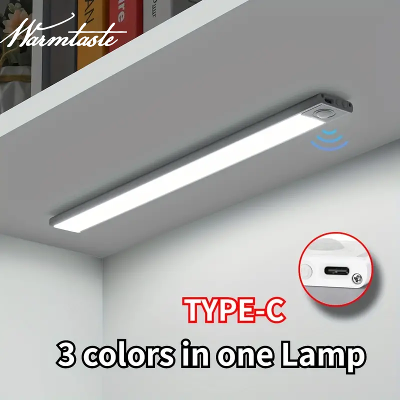 LED Night Light Type-c Rechargeable Body Sensor Cabinet Light Wireless Kitchen Closet Light Indoor Lighting Bedroom Bedside Dorm Room Lamp