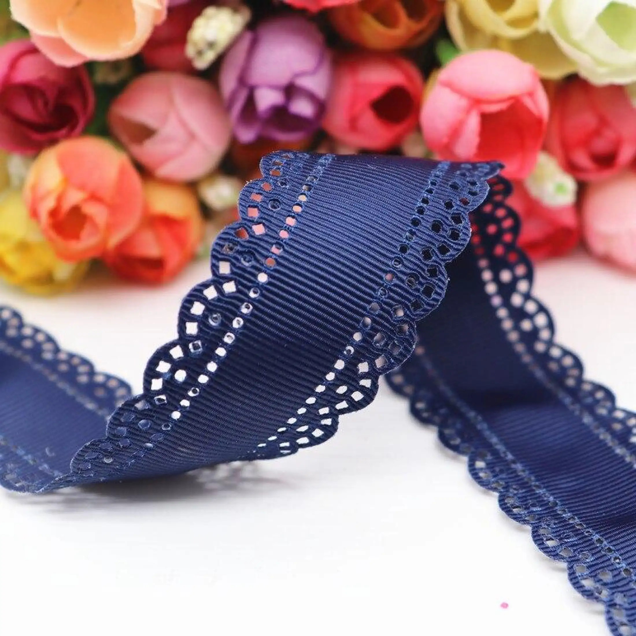 Hollow Flowers Solid Grosgrain Ribbons Cloth Tape Lace DIY Decoration 1 Yard