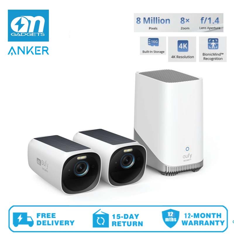 Anker T8871/T8160 eufy Security eufyCam 3 2-Camera Kit, 4K Wireless Security Camera with Integrated Solar Panel, Face Recognition AI, eufy Security Camera with expandable local storage, Forever Power, Spotlight and Colour Night Vision, No Monthly Fee - Jenama Anker Harga 739 Ringgit*Penghantaran Percuma