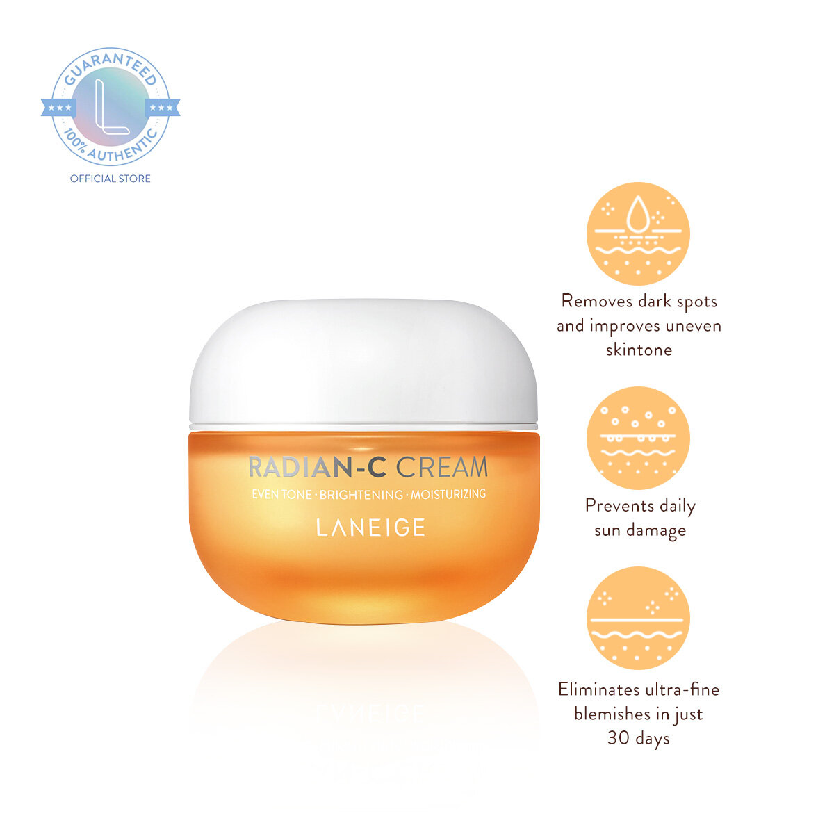 Gambar Laneige Radian C Cream 30ml   Facial Skincare Moisturizer with Vitamin C Formulation and UV Protection, Hypoallergenic, Reduces Dark Spots, Brightens Dry and Sensitive Skin