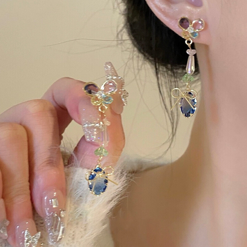 【Yadea hongkong】bông tai đá zicon nữ lãng mạn cao cấp ánh sáng tinh tế Kiểu Pháp Zircon nhiều màu sắc