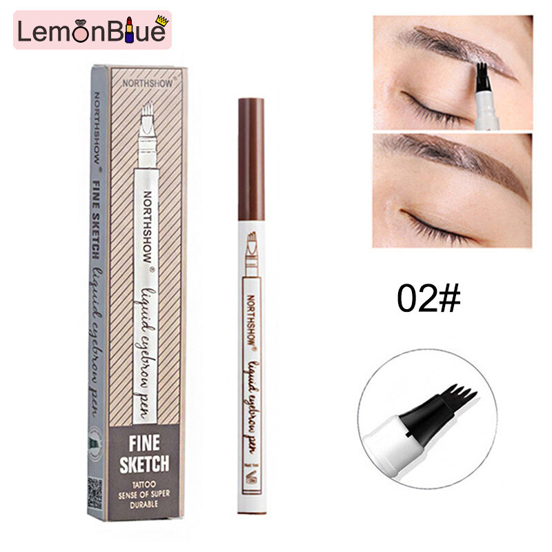 Gambar LemonBlue Waterproof Fork Tip Eyebrow Tattoo Pen Microblading Eyebrow Pencils 4 Head Fine Sketch Enhancer