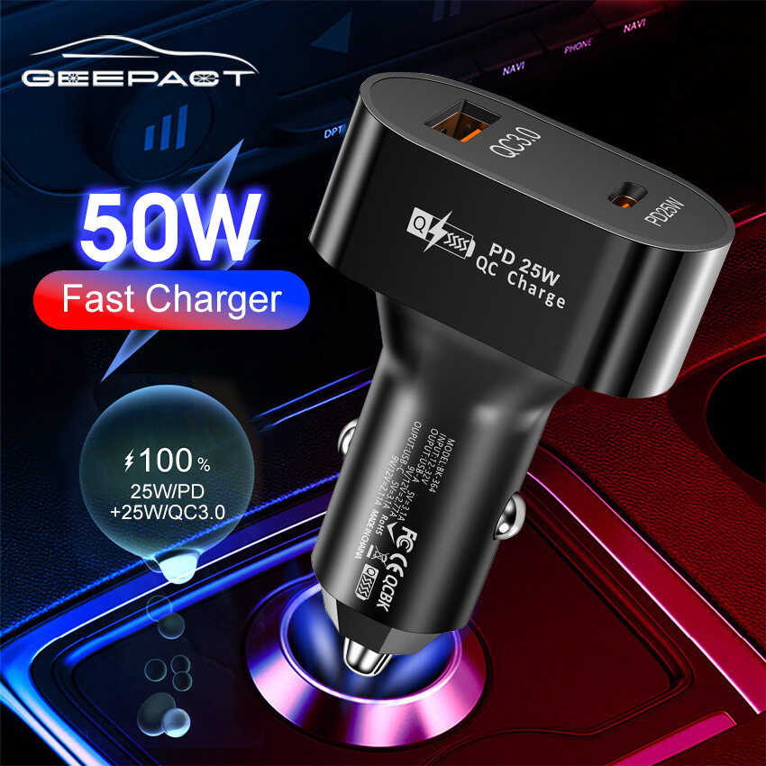 Geepact 50W Car Charger Oval Dual Port Dual Line Fast Charging Vehicle
