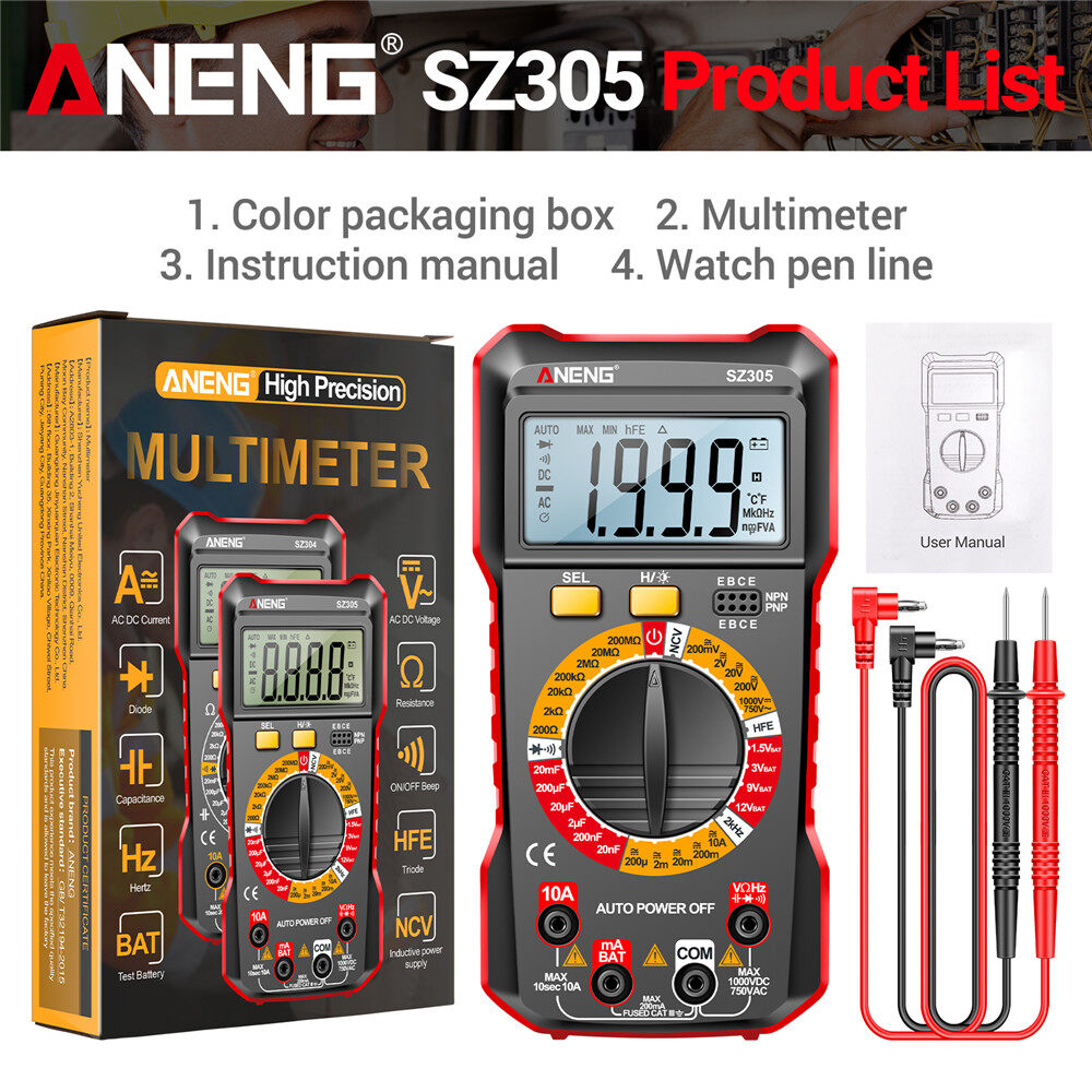 Aneng sz305 1999 đếm chuyên nghiệp vạn năng AC/DC Vôn kế Ampe kế tụ hFE triode Hz Detector công cụ điện khác