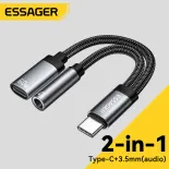 Essager Pd 60W Nhanh Chóng Sạc Loại C Cáp Bộ chuyển đổi âm thanh Loại C Để 3.5Mm Jack + Type-C AUX Bộ chuyển đổi tai nghe Hỗ Trợ Nghe Nhạc Trong Khi Sạc Cho Iphone16 15 Samsung Huawei Xiaomi Máy Tính Bảng Máy Tính Xách Tay Loại C + 3.5Mm Jack giao tiếp âm