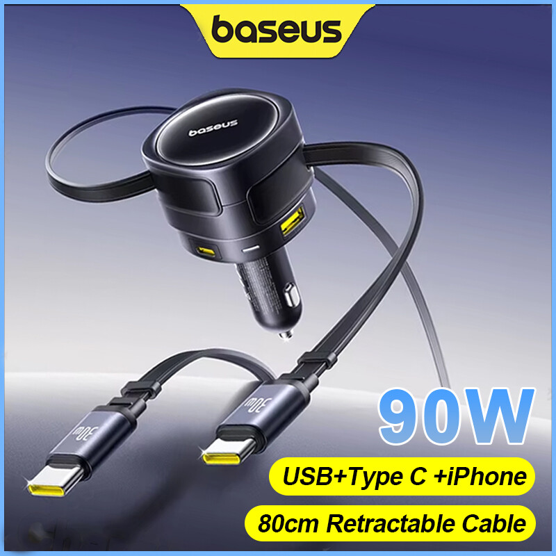 Baseus 90W sạc điện dùng trên xe hơi loại USB cáp có thể thu vào kép PD QC SCP AFC PPS sạc nhanh cho máy tính bảng iPhone Samsung Huawei Xiaomi