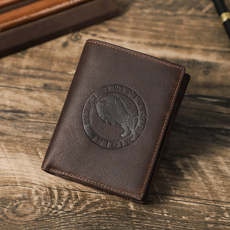 Hiram da thật của Nam Ví ngắn 12 chòm sao dập nổi ví đựng tiền xu đựng thẻ biểu tượng tùy chỉnh dập 