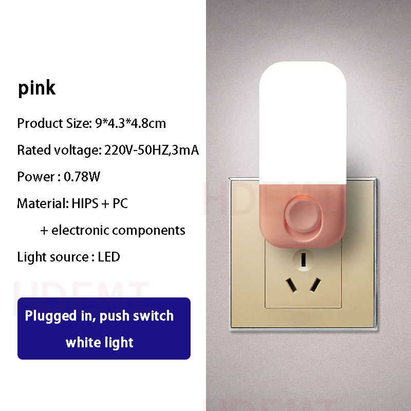 White Light LED Night Light US Plug In Push Switches For Corridor Bedroom Study Energy Saving Bedside Lamp